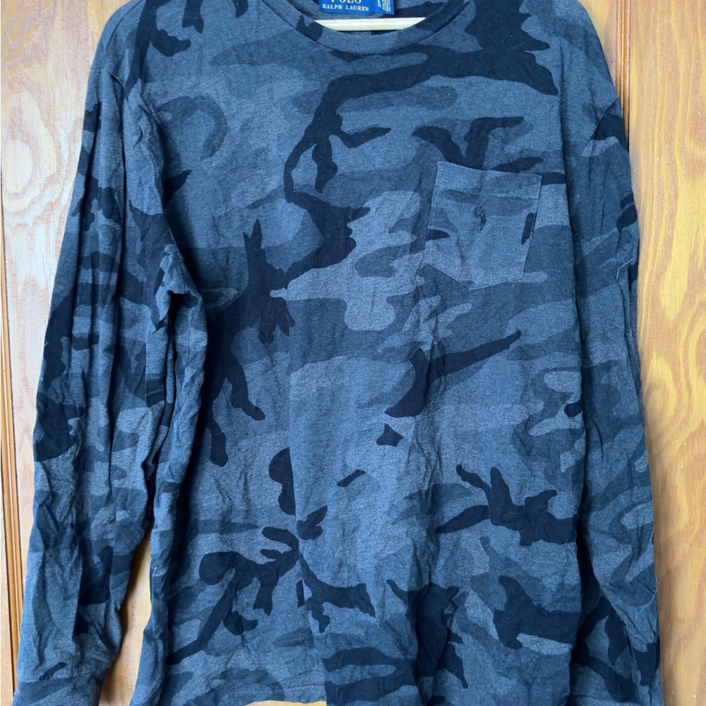 Ralph Lauren Black and Gray Camouflage Long Sleeve Shirt